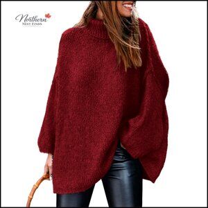 Chunky Knit Turtleneck Pullover Sweater Oversized Fit Long Sleeve